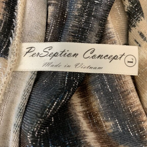 Long tunic top LG Cowl neck ¾ sleeve Per Seption Concept blouse Metallic threads - Picture 4 of 4